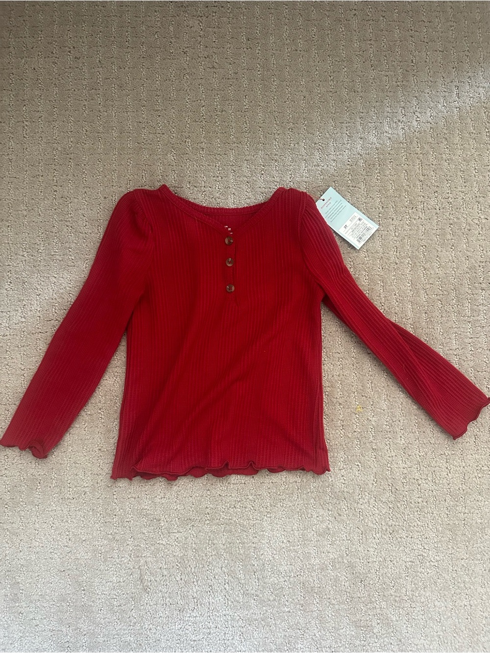Target Red Ribbed Long-Sleeve Henley Top